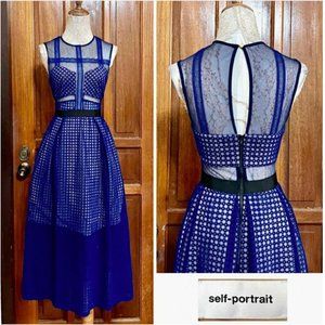 Self-Portrait navy and black lace midi dress